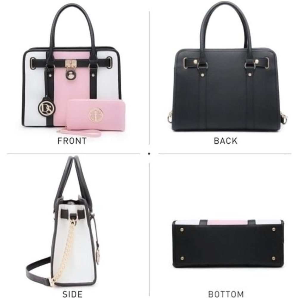 Women 2 Sets - Handbags and Wallet Set - Pink White Black Color - Picture 9 of 10